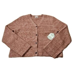 Altered State Cardigan Sweater Sz Med Rust Cable Knit Crop V-Neck 3 Button Nwt